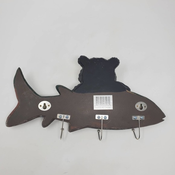 4. Bear and Fish County Cabin Indoor Wall Mount Key Home Resin Hook - Picture 4 of 5